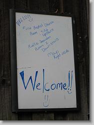 Welcome sign on our cabin.